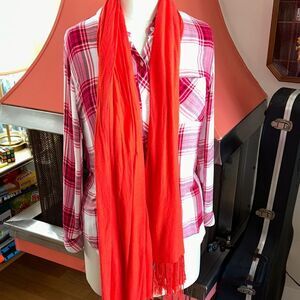 Red Orange Fringe Viscose Wrap Scarf 🧣 Made in India o